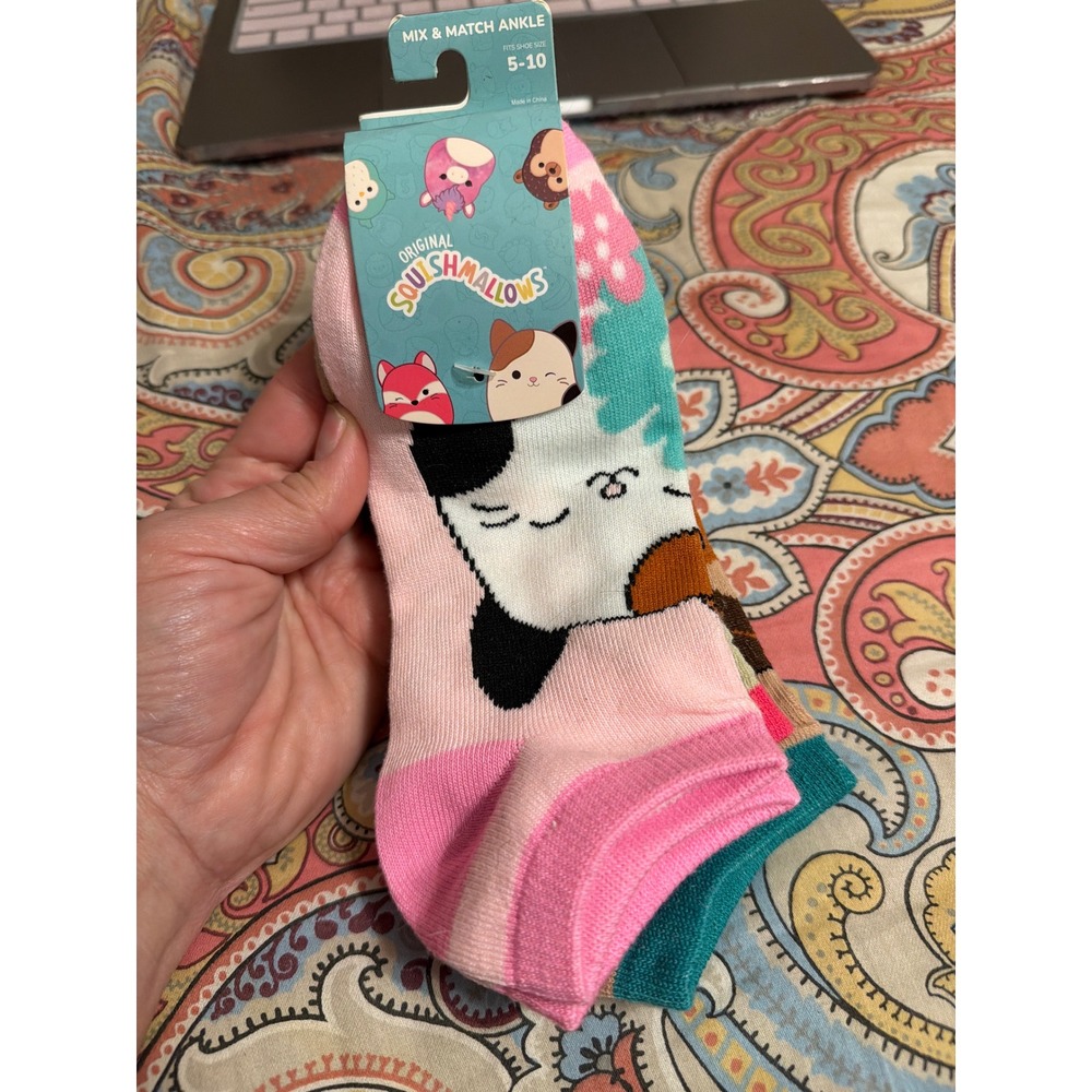 Squishmallows Character Ankle Socks 3-Pack Pink Teal Womens 5-10 Kellytoy New